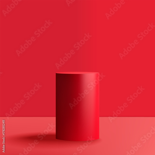 An elegant red 3D pedestal for advertising products in vibrant saturated tones. Eps 10