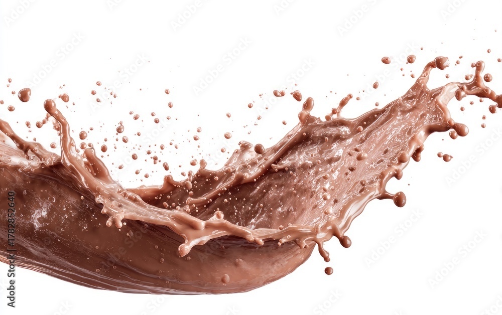 Fototapeta premium Chocolate liquid splashes; brown, dynamic, and appetizing
