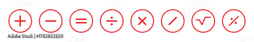 Four basic mathematical operation symbols plus minus multiply and divide. Round plus and minus icons set. eps 10