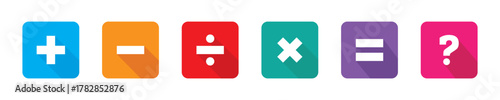 Plus, minus, multiply, divide and equal sign icon design set. Addition, subtraction, multiplication, division, equal sign, icon symbol. Mathematical symbol icon. Mathematics shapes. plus and minus