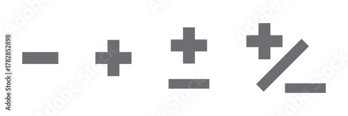 Set of math icons featuring colorful circles with arithmetic symbols. Addition, subtraction, multiplication, and division signs vector illustration.