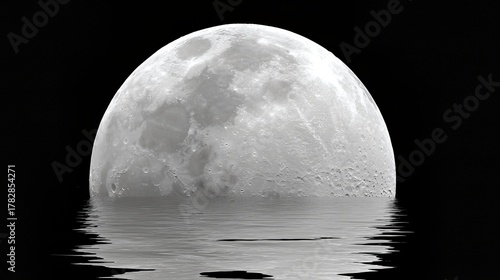 Moon Water Reflecting the Full Moon Illuminated in a Dark Night Sky in Serene Surroundings