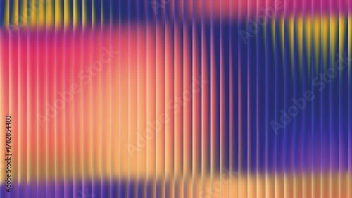 Abstract background with a vibrant color gradient of pink, yellow, and blue, featuring a vertical ribbed or fluted glass texture.