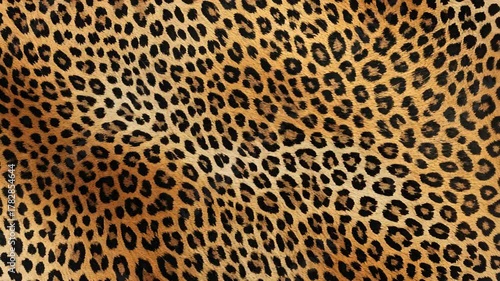 Leopard print texture showcasing intricate patterns and rich colors, camera pans across surface

