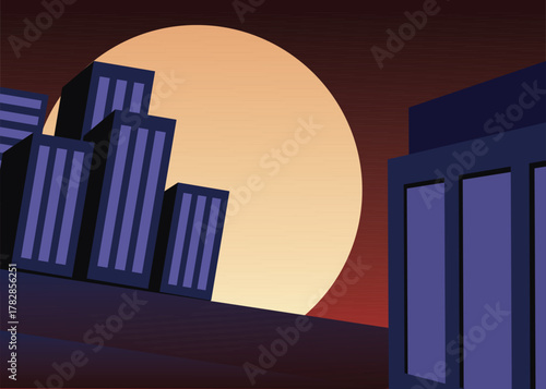 Superhero night background in city buildings. Stock Illustration