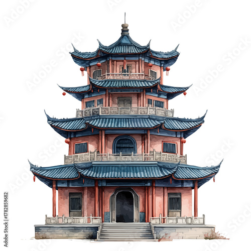 National Library Of China, watercolor illustration vector, isolated on a white background.