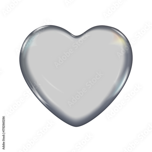 Glossy holographic 3D heart shape. Y2K style shiny metallic element for futuristic design.
