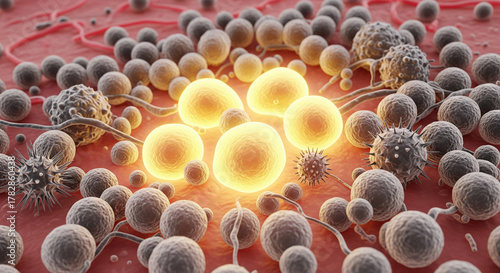 Vaccine adjuvant particles attract immune cells in a colorful display of cellular interaction