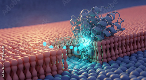 Calcium channel blocker fits into voltage-gated calcium channel on heart cell membrane