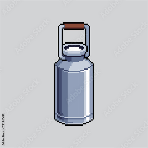 Pixel art illustration Milk Can. Pixelated Dairy Milk. Dairy Farm Barn Milk Can Icon pixelated for the pixel art game and icon for website and video game. old school retro.