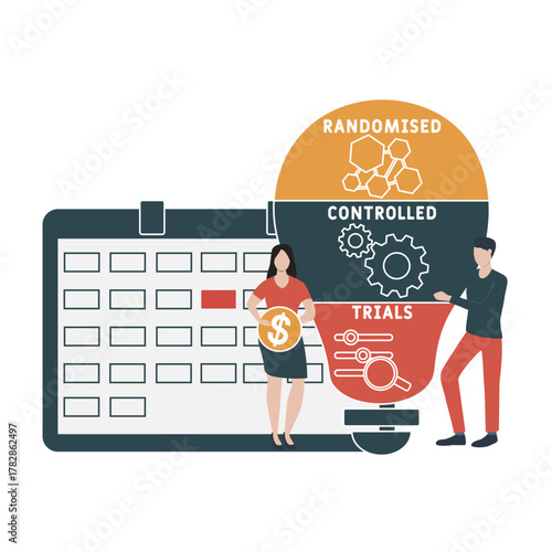 RCT – Randomised Controlled Trials acronym. business concept background. vector illustration concept with keywords and icons. lettering illustration with icons for web banner, flyer, landing