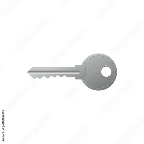 A realistic vector of a silver metal key used for security or access concepts.