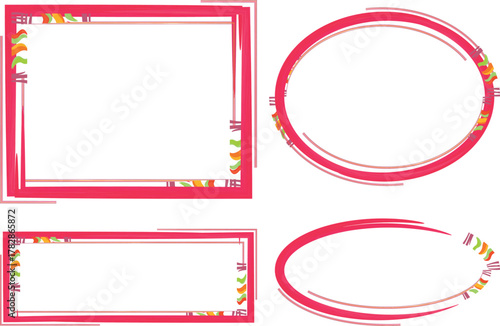pink colorful ornamental designs boarders shapes set