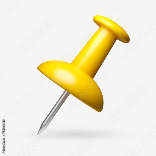 3D yellow paper pin. Vector realistic reminder illustration