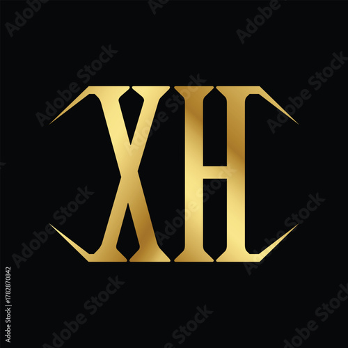 Creative Letter XH Logo Vector With Gold Color.Abstract Linked Letter XH Logo Design