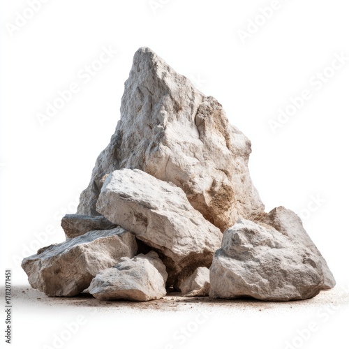 White, pile of textured, rough, angular rocks