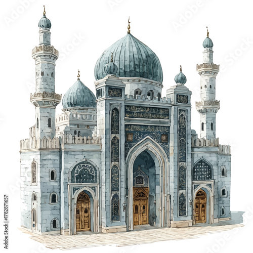 watercolor vector of Masjid Al-Haram, isolated on a white background.