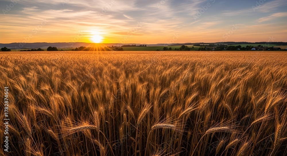 Obraz premium Golden Wheat Field Sunset
