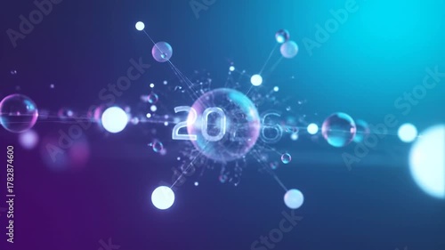 Wallpaper Mural Futuristic digital year 2026 glowing number surrounded by floating spheres and connecting lines Torontodigital.ca