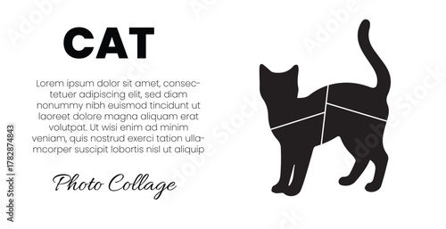 Creative poster layout with playful cat silhouette photo collage