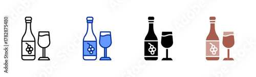 Wine Bottle And Glass icon sheet multiple style collection