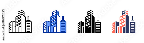 Apartment Tower icon sheet multiple style collection