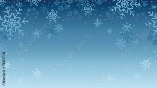 Abstract blue christmas background template vector, winter snowfall design with snowflakes and copy space.