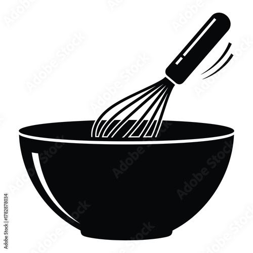 Whisk in bowl illustration for cooking baking kitchen or food preparation