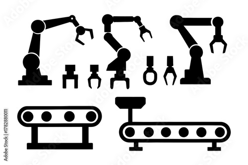 Industrial robotic arms and conveyor belts: automation components.