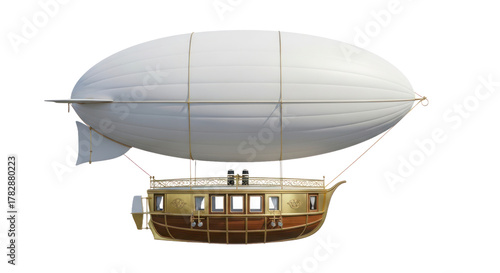 Vintage airship floating on a transparent background for transportation concepts