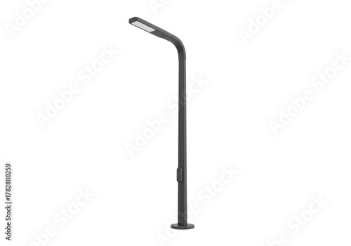 Modern Curved LED Street Lamp Post Black PNG on Transparent Background
