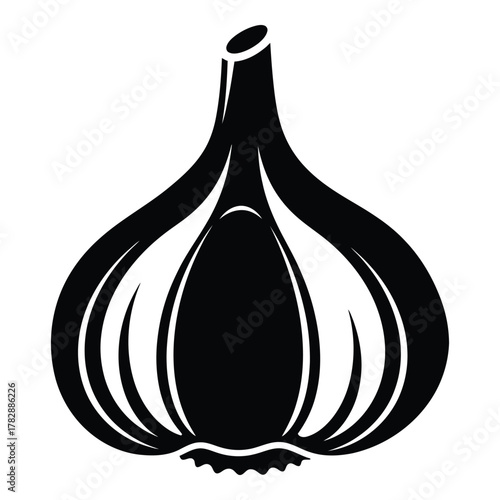 Black and white garlic head graphic illustration food ingredient healthy