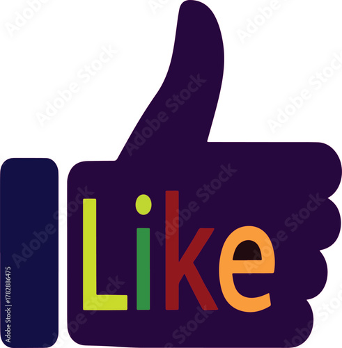 Dark Futuristic Thumbs Up Like Icon with Colorful Text