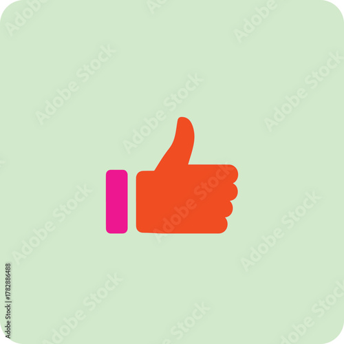 Flat Design Thumbs Up Like Icon on Light Green Background
