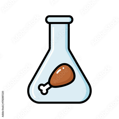 Vector illustration lab grown chicken leg in flask cultured meat science