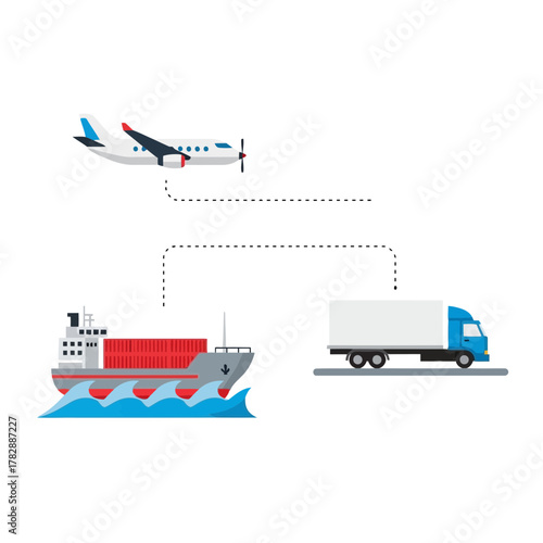 Global logistics transportation vector illustration air sea and land freight