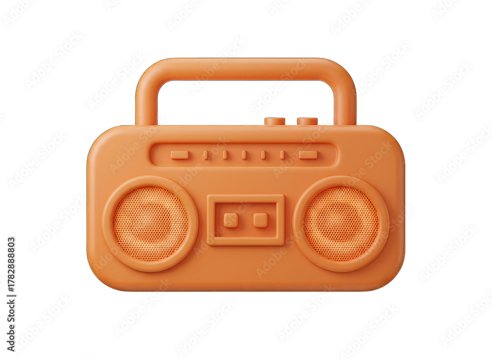 Fototapeta premium Orange Retro 3D Rendered Boombox with Mesh Speaker Grills and Cassette Deck on Transparent Background