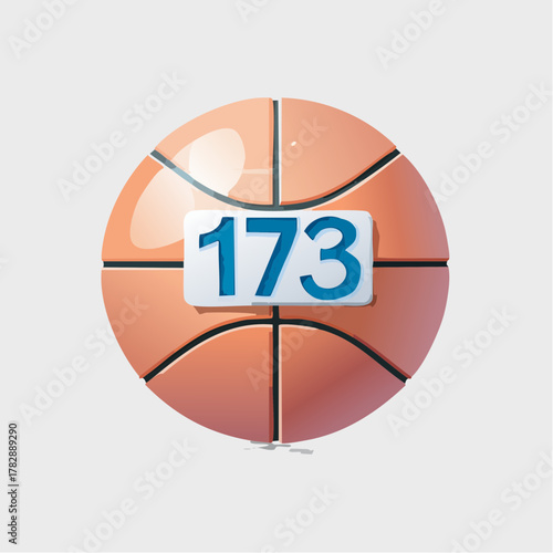 A basketball with the number 173 displayed on a white rectangular plaque.