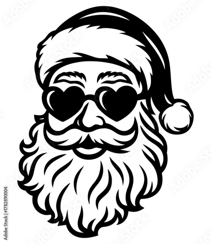 Dibujo de un papanoel con lentes de sol en forma de corazon