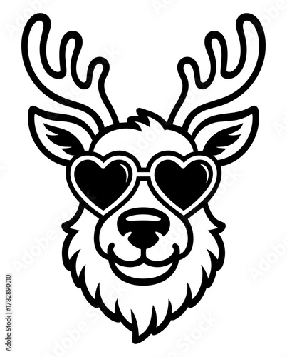 silueta de reno, con lentes en formas de corazon
