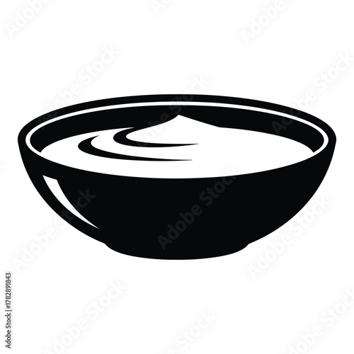 Black and white vector drawing of a bowl with creamy contents