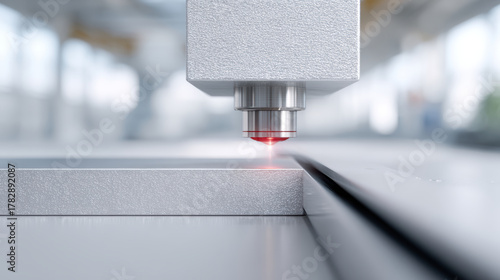 Laser cutter slicing metal sheet in modern factory, high fidelity, technology, industrial, accurate, efficient, closeup