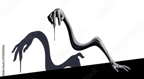 Surreal horror illustration of monstrous melting arms emerging from darkness.