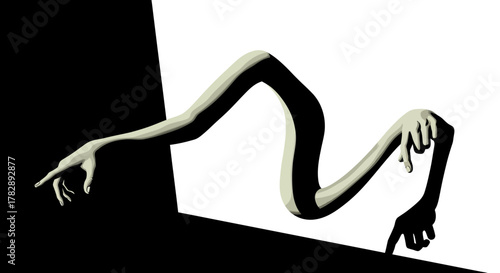 Creepy abstract arms emerging from darkness into light.