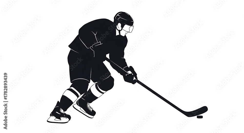 Fototapeta premium Silhouette of a hockey player in action on the ice.