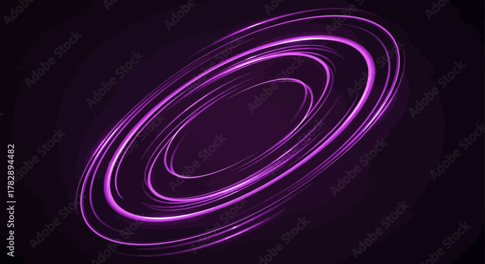 Naklejka premium Vibrant purple light trails forming an abstract elliptical shape.