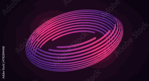 Abstract glowing torus made of concentric neon lines.