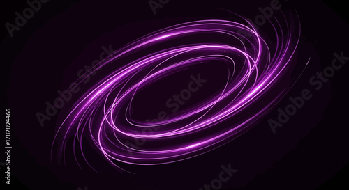 Abstract Purple Light Trails: Dynamic Circular Motion on Black Background.