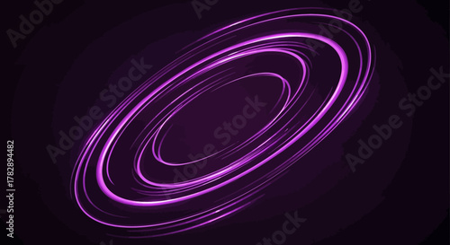Vibrant purple light trails forming an abstract elliptical shape.
