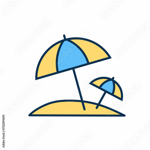 Summer Beach Umbrellas Icon Illustration Sunny Holiday Vacation Concept